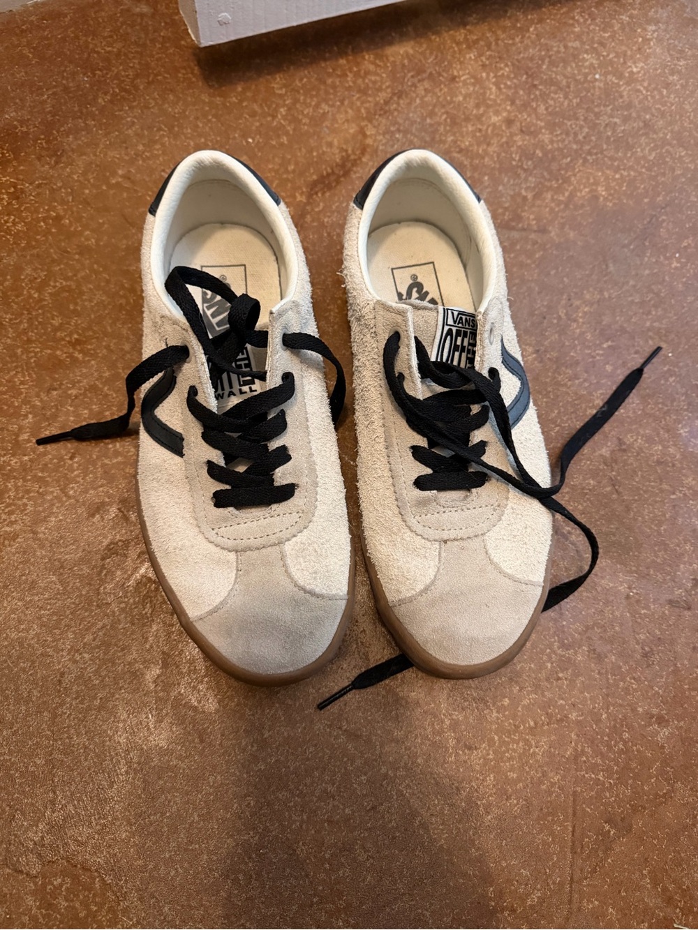 Vans Cream Suede Low-Top Sneakers with Black Accents